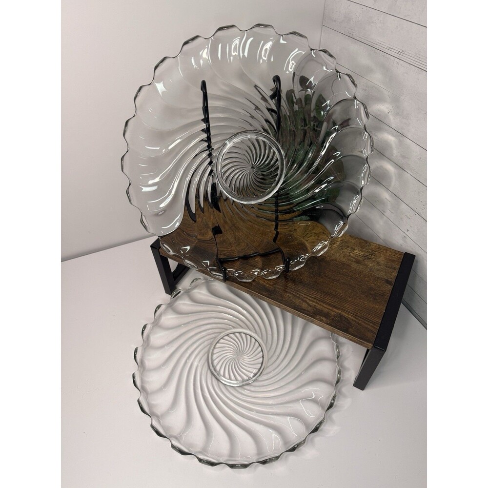 Fostoria Colony Swirl Glass Vintage Torte Plate Platter 12.75" MCM